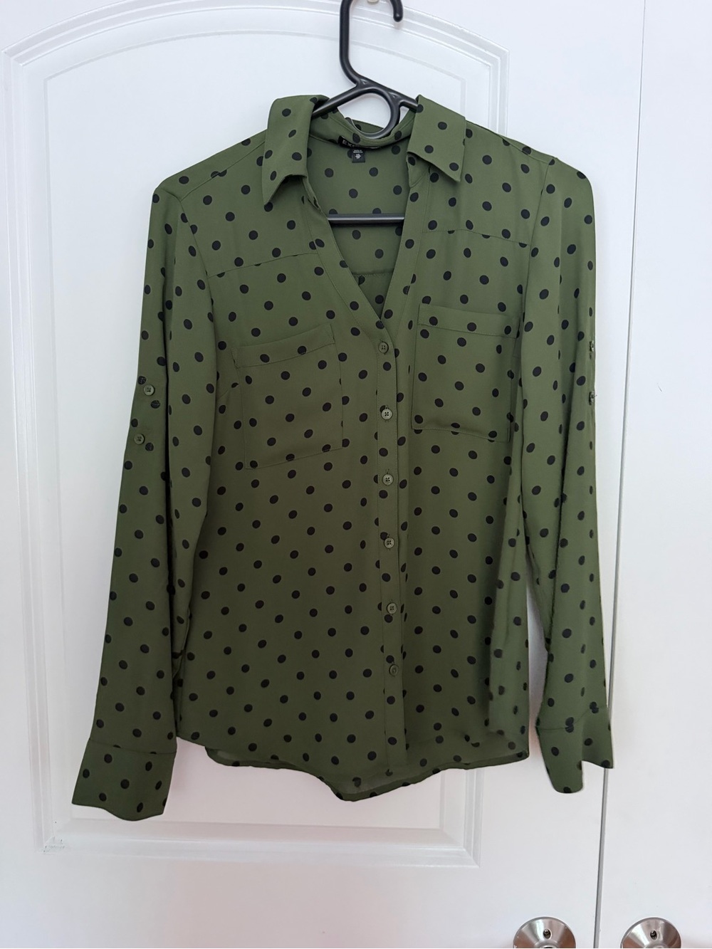 Exports Oortofino Olive Green Polka Dot Button-Front Women's Blouse